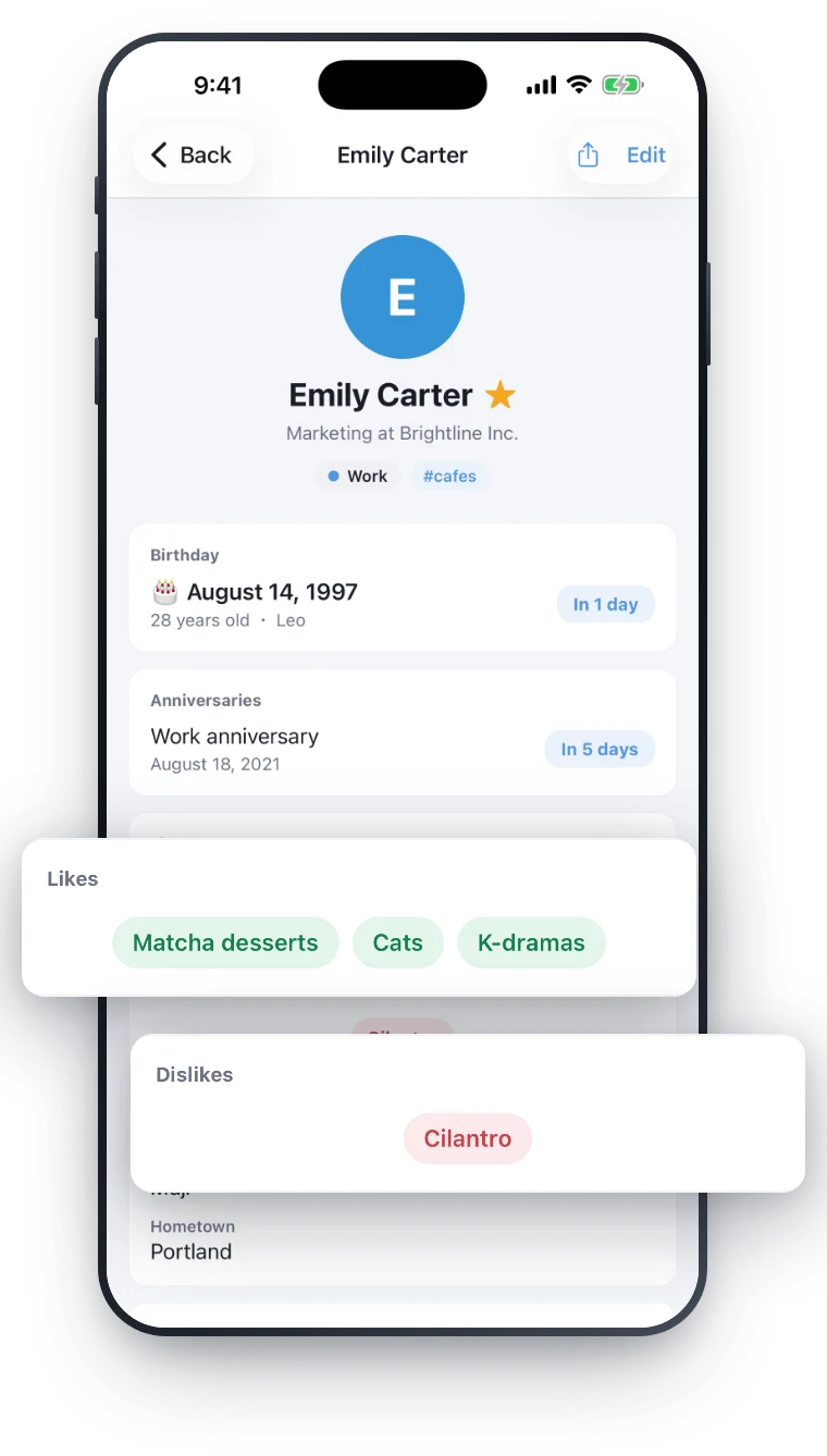 Profile detail with likes and dislikes cards